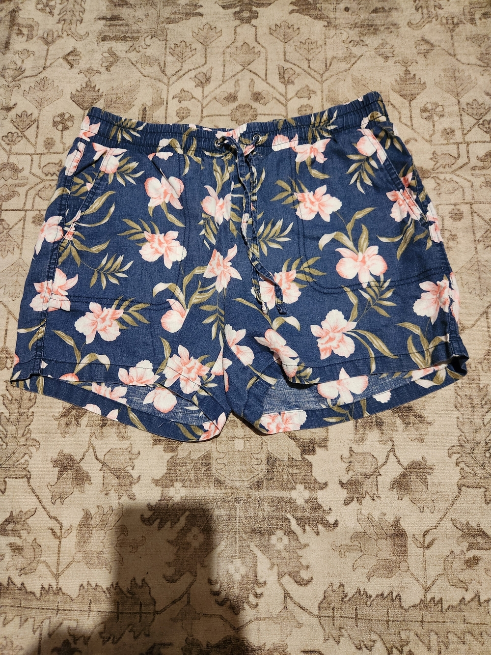 Amazon Essentials Navy Floral Drawstring Shorts with Pink Flowers